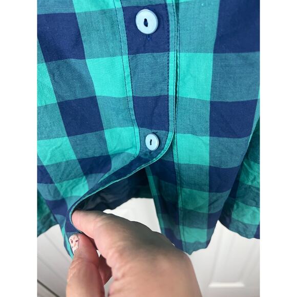 Vintage Button Front Walbusch Plaid A-line midi skirt blue green pockets Size 8 - Picture 5 of 8